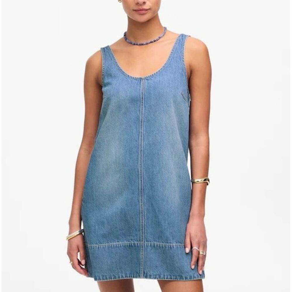 NWT Madewell Denim Scoopneck Mini Shift Dress Remsen Wash Airy Size Small
